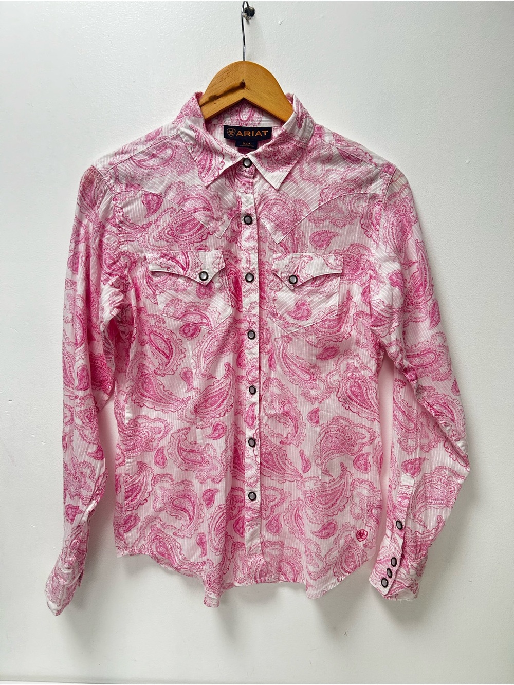 Ariat Cotton Pink Paisley Western Snap Button Shirt Long Sleeve Cowgirl Top M
